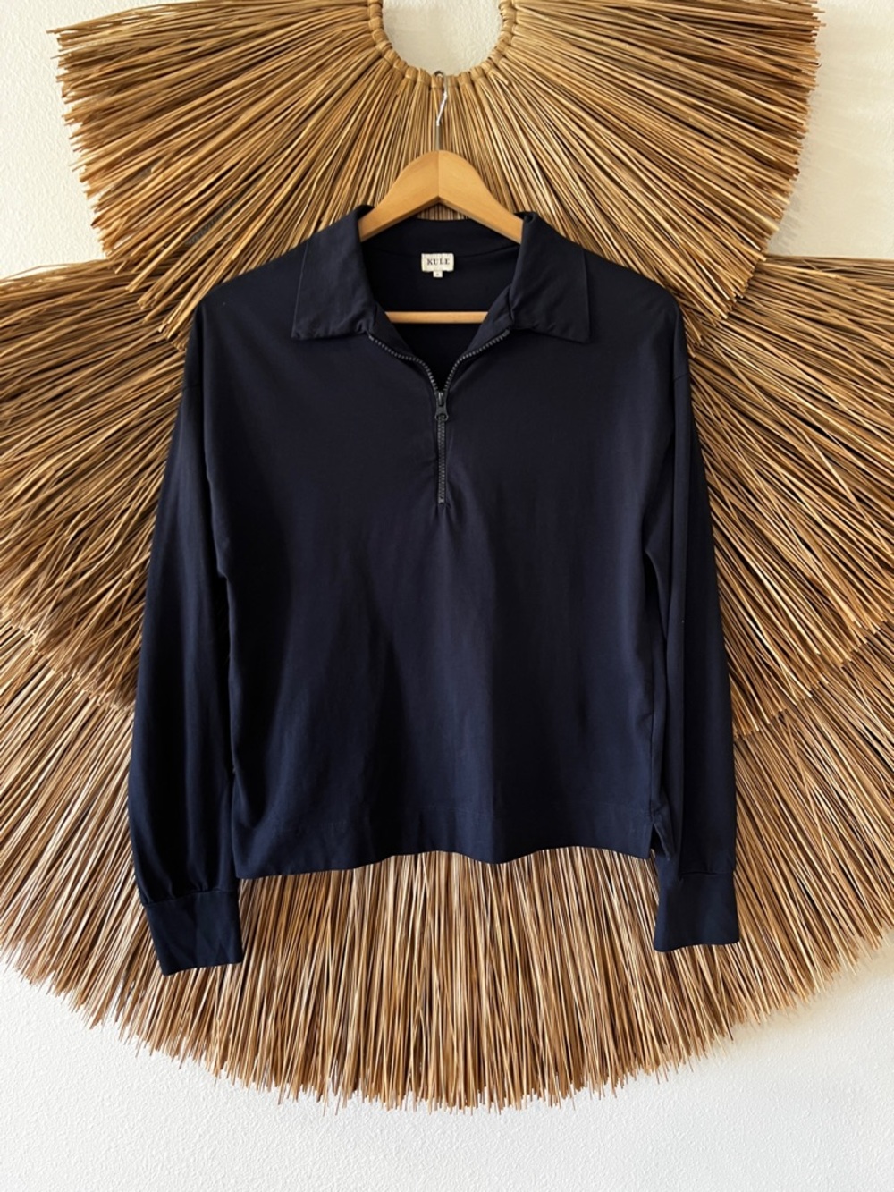 Kule Orgabic Cotton Half Zip Navy Blue Top size S